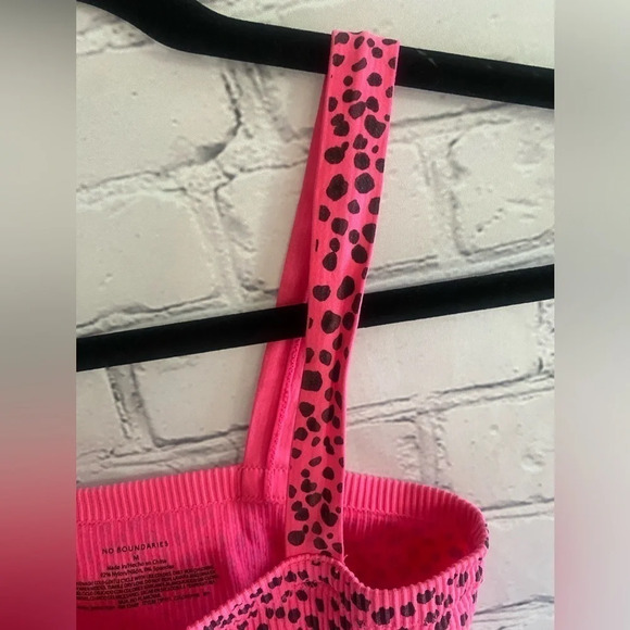 5/$20 Women’s No Boundaries Animal Print Crop‎ Tank Top Medium Pink Black - Picture 4 of 5